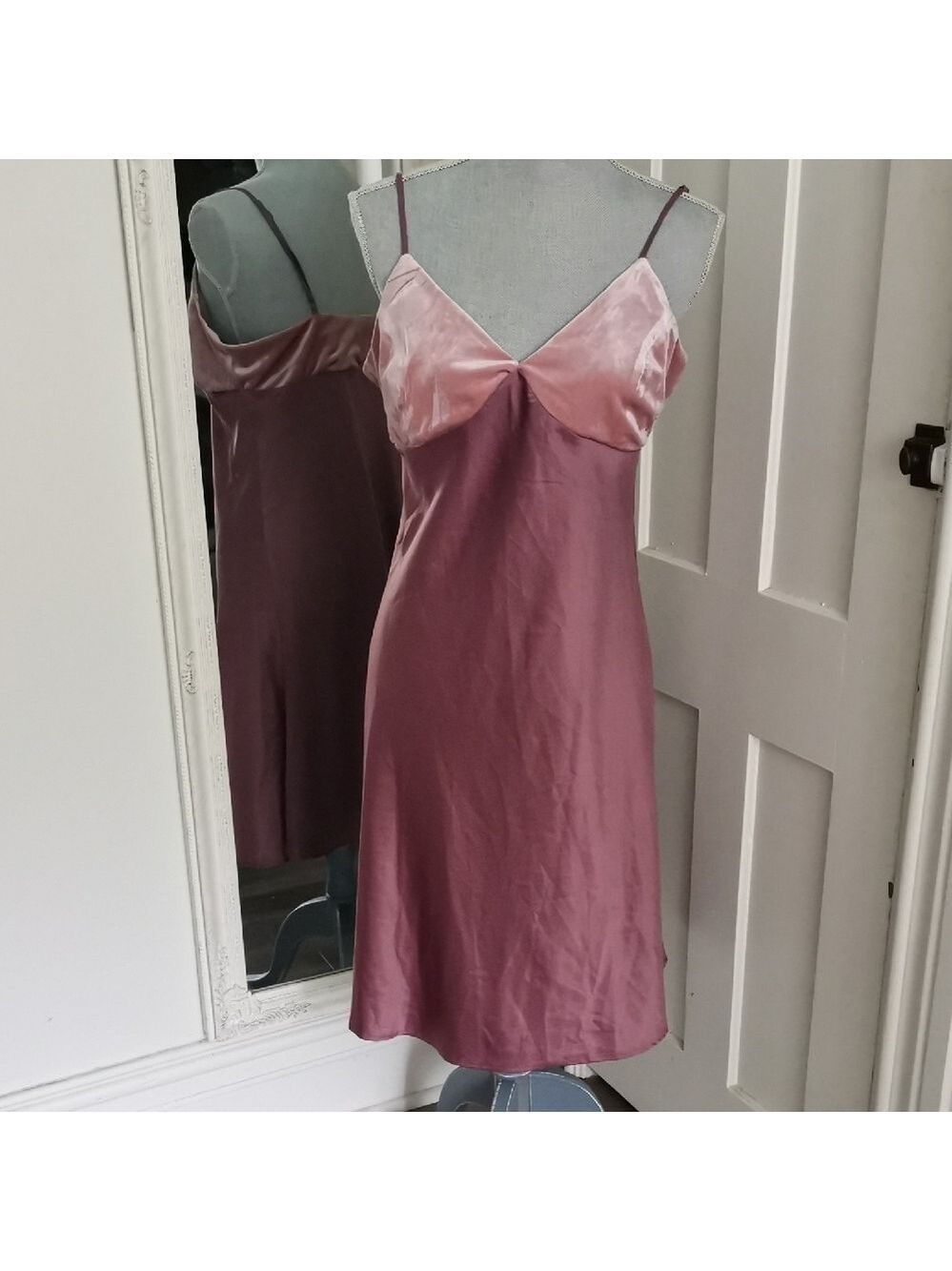 NU Par Simons DustyRosebabydoll satin/velvet lingerie slip dress, bridal. Size M